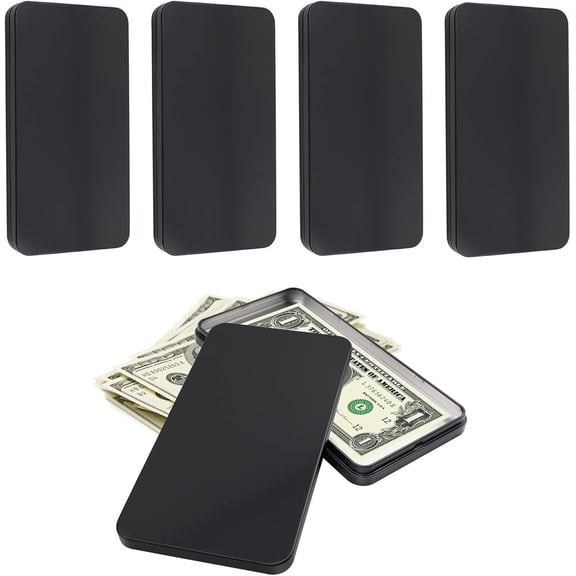 Tutuviw 4 Pcs Metal Cash Box Rectangular Hinged Tin Boxes with Lid, Mini Portable Empty Box Container, Small Black Tin with Lid for Home or Outdoor Active Storage, Money Saving Organizer (Black)