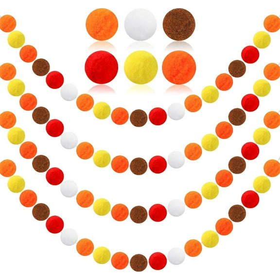 Tutuviw 4 Pcs Pom Pom Garland 1in Felt Ball Garland Fall Thanksgiving Colorful Hanging Garland 6.5 ft Long Wool Felt Balls Banner for Christmas Farmhouse Party Home Partyprops Decor (Assorted Colors)