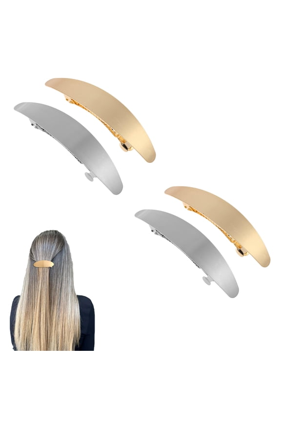 4 Pcs Simple French Hair Barrettes Spring Hair Clip Vintage Glossy Oval Hair Clips Metal Ponytails Clip Hair Accessories for Wedding Prom & Formal Events Valentine's Day (Gold, Silver)