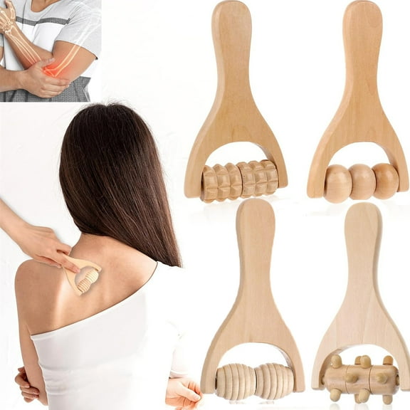 Tutuviw 4 Pcs Wooden Foot Massage,Manual Portable Massage Tools,Roller Wooden Trigger Point,Roller Bead Massage Tool,Neck Roller Massager for Relaxes Thigh Leg Hands Full Body Muscle for Men Women