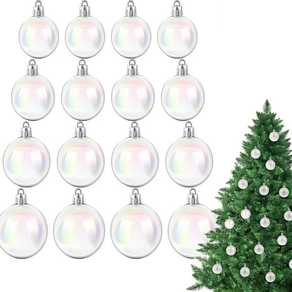 Tutuviw 4 Sizes 16Pcs Clear Christmas Plastic Iridescent Ball Clear Plastic Ornaments for DIY Pot Cauldron Bubble Christmas Ball Baubles Ornaments Clear Bubble Ornaments Christmas Tree Wedding Decor