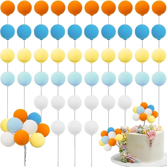 Tutuviw 40 Pcs Balloon Cake Topper Mini Balloons on a Stick Birthday Cake Topper DIY Cake Insert Topper Cake Balls Decorations for Birthday Party Anniversary Decoration Supplies (Pastel Color)