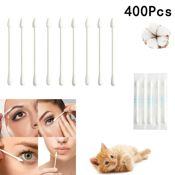 Tutuviw 400 Pcs Individually Wrapped Cotton Swabs,Double Precision Tips Cotton Swabs,Natural Cotton Buds with Paper Stick for Beauty Care Personal Care,Cleaning (Round/Pointed End)