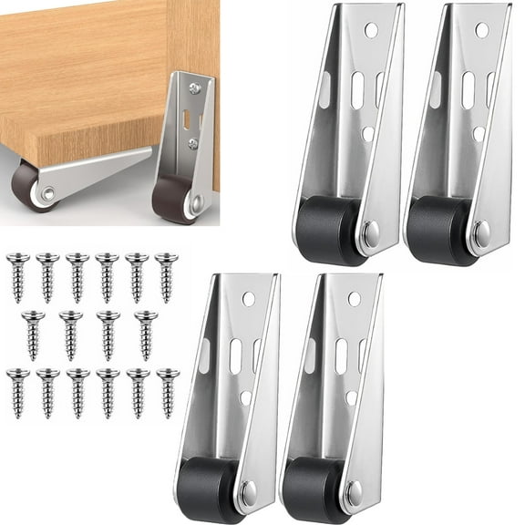 Tutuviw 4Pcs Caster Wheels with Long L-Bracket,0.9" Long Frame Rigid Fixed Casters,Heavy Duty Directional Wheel Replacement,Bedroom Door Sinking Repair Tool,Fixed Caster Wheels for Furniture Drawer