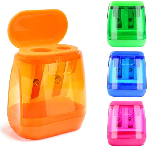 Tutuviw 4Pcs Pencil Sharpeners Dual Holes Handheld Pencil Sharpeners with Lid for Adults Office Home Supply 4 Colors