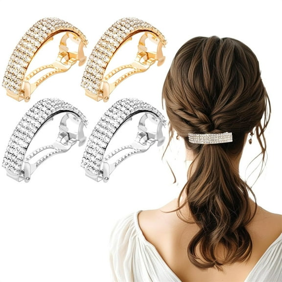 Tutuviw 4Pcs Rhinestone Spring Hair Clips,Sparkly Semicircle Metal Hair Clips,Bling Elegant Ponytail Ponytail Holder for Thick Thin Hair,Decorative Hair Clips for Wedding Birthday Gift