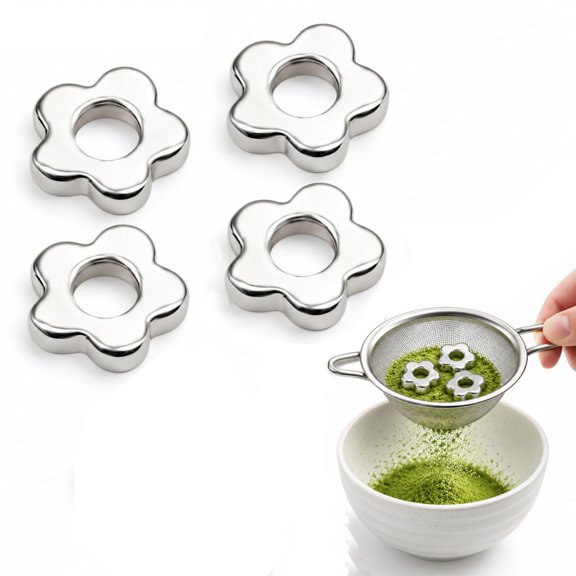 Tutuviw 4Pcs Stainless Steel Matcha Sifting Beads, Flower-Shaped Matcha Powder Sifting Accessories, Reusable Matcha Sifter Beads for Matcha Cocoa Spices Kitchen Tea Tools