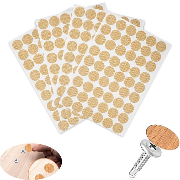 Tutuviw 4Sheets/216Pcs Screw Hole Cover Stickers Circular, 0.83inch Self-Adhesive Screw Hole Sticker, Dustproof Round Wood Textured Screw Covers Caps for Furniture Cabinet Shelve, Maple