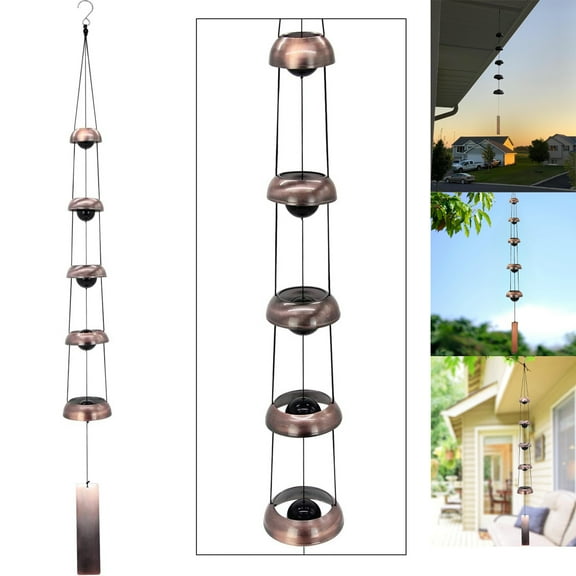 Tutuviw 5 Bell Wind Chimes for Outside,Temple Wind Bell,Copper Wind Bells,Feng Shui Wealth & Spiritual Energy Zen Decor for Porch/Balcony/Meditation Festival Sympathy Memorial Gifts Wind Chimes