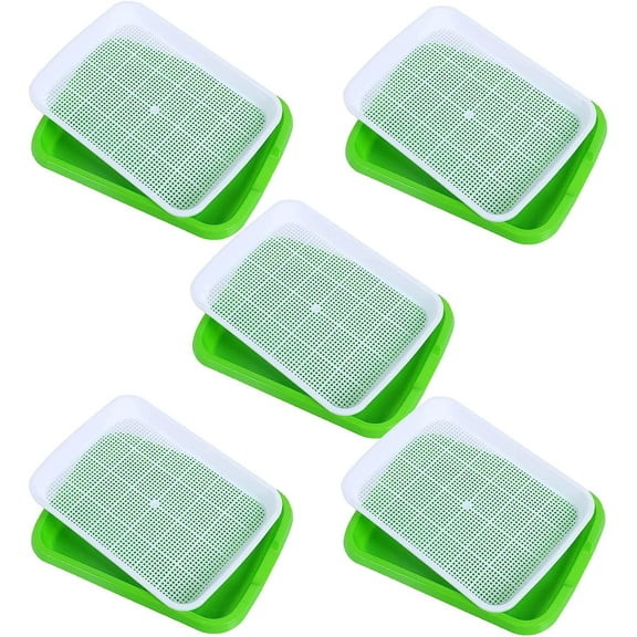 Tutuviw 5 Pack Seed Sprouter Tray Nursery Seedling Seed Germination Trays, Soil Free Microgreens Growing Trays for Mung, Wheatgrass, Big Capacity Wheatgrass Grower, Green