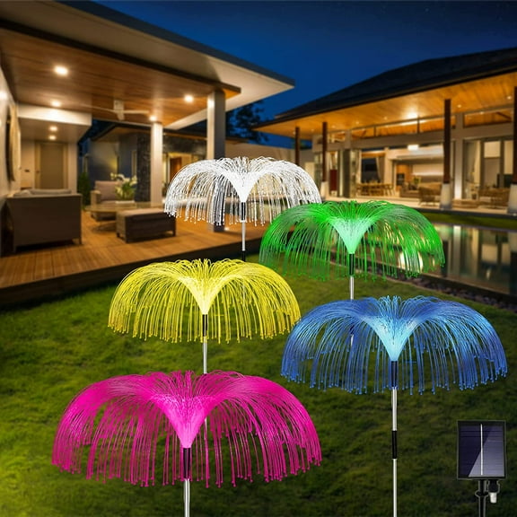 Tutuviw 5 Pack Solar Garden Lights Outdoor, 7 Color Changing Decorative Solar Jellyfish Lights Outdoor Waterproof Solar Powered Stake Lights for Yard Patio Pathway Garden Christmas