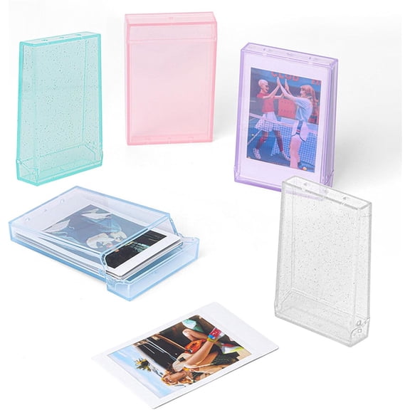 Tutuviw 5 Pcs 3 Inch Travel Photo Holder, Photo Storage Box,Clear Photo Protective Box,Crystal Texture Mini Photo Holder Case with Hand Rope, Postcard Display Frame (Transparent)