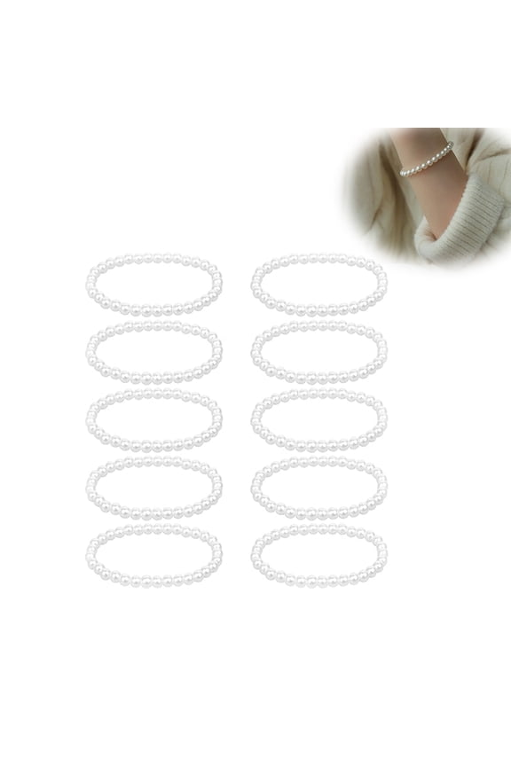 5 Pcs 5 Sizes Pearl Bracelets for Women Elastic Pearl Stretch Bracelet Set Stackable Faux Pearls Beaded Bracelet Bridesmaid Pearls Bracelets for Bridal Party Gift Daily Wear, White