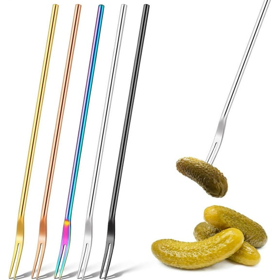 Tutuviw 5 Pcs Pickle Forks Olive Fork for Fruit Appetizers  8.7 Inch Long Handle Stainless Steel Cocktail Forks Multicolor Pickle Grabber Tool for Party, Banquet Dessert