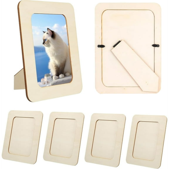 Tutuviw 5 Pcs Wooden Picture Frames for Crafts,DIY Wood Frames for 4x6 in Photos Standing Blank DIY Photo Frames Unfinished Standing Photo Frames DIY Crafts Wood Decorate for Party Christmas Gifts