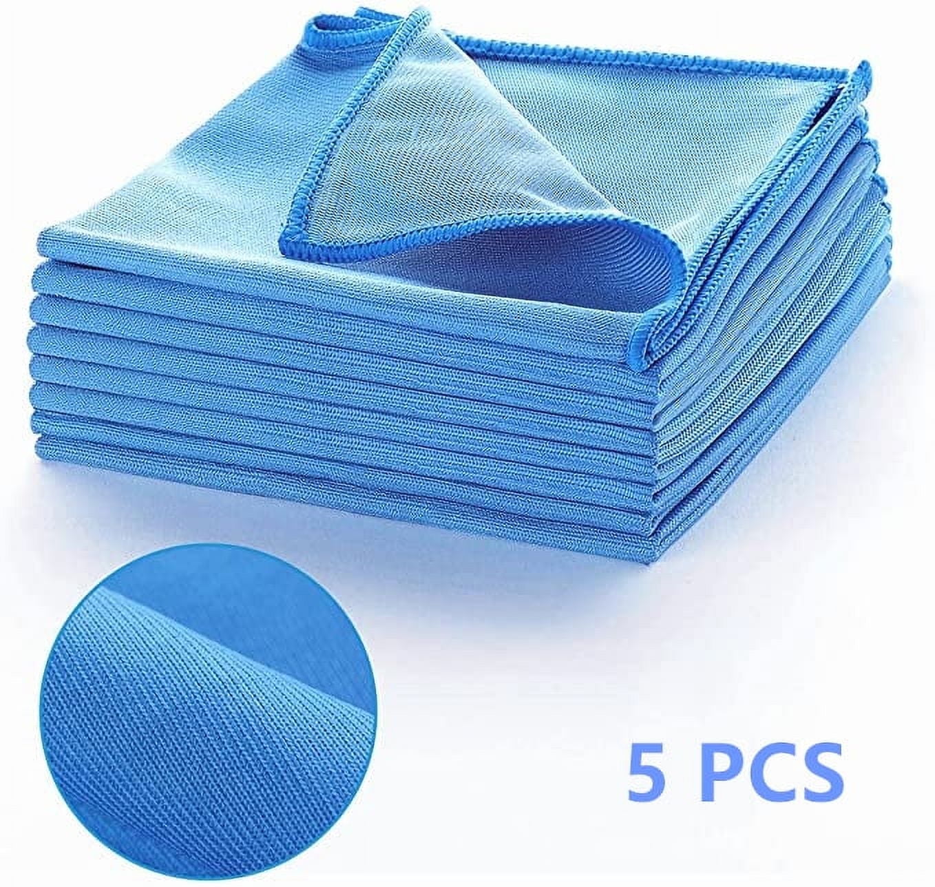Tutuviw 5 Pieces Microfiber Cloth Glass Cleaning Cloth Polishing Cloths (12 x 16) Microfiber Cloth for Glasses Reusable Cleaning Cloths(Blue)