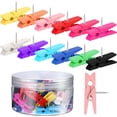 thumbnail image 1 of Tutuviw 50 PCS Colorful Push Pin with Wooden Clips Durable Wooden Push Pins Decorative Pushpins Tacks Thumbtacks Decorative Paper Clips for Board Crafts Art Photo Offices Supplies, 1 of 6