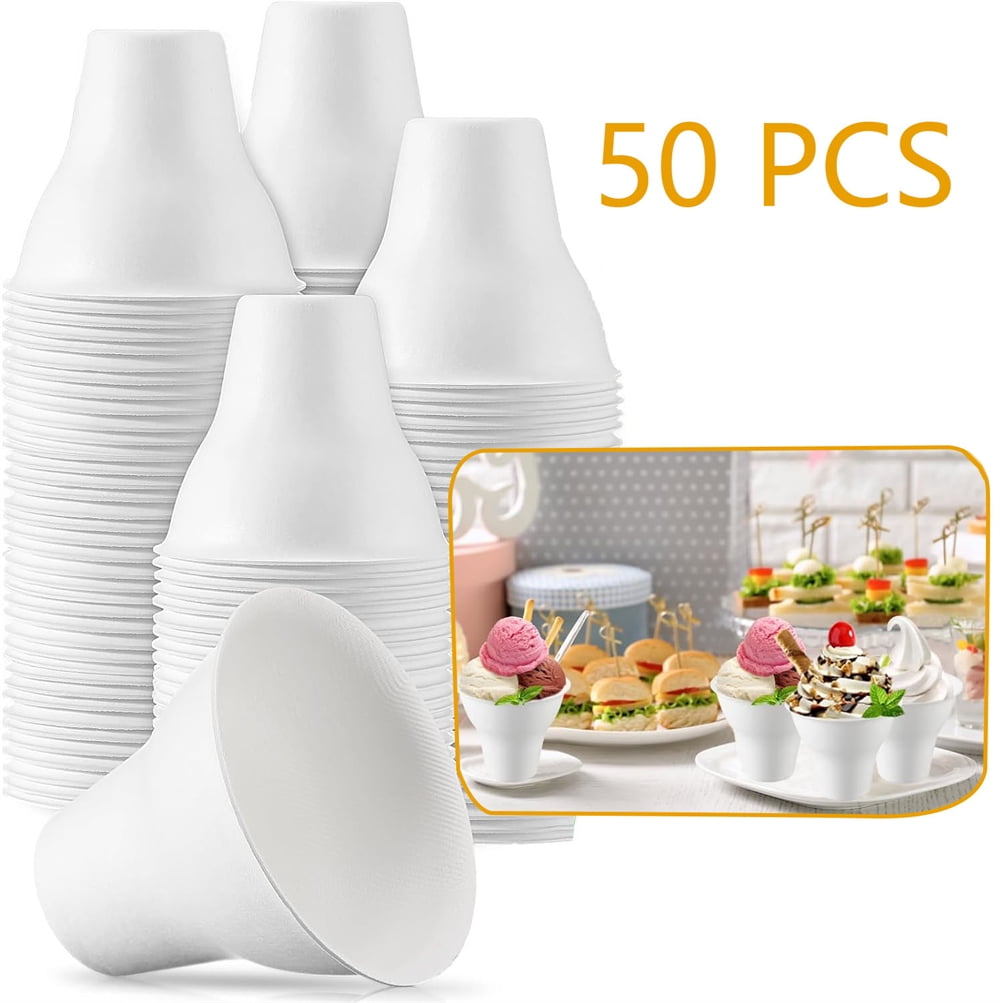 Tutuviw 50 Pcs 300ML Disposable Snow Cone Cups, Ice Cream Bowls Thicken Paper Cups, Cold Beverage Drinking Cup for Holiday Summer Party,Travel and Event
