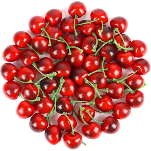 Tutuviw 50 Pcs Artificial Cherries,1" Simulation Lifelike Red Cherries,Mini Cherry Model,Fake Fruit Cherries for Home Kitchen Festival Party Christmas Decoration,Photography Accessories (Dark Red)