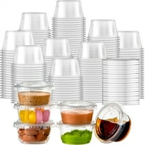 Tutuviw 50 Pcs Clear Disposable Plastic Portion Cups with Lids,2oz Salad Dressing Cups,Small Mini Sauce Cups for Portion Control,Airtight and Stackable Condiment Cups for Party, Holiday,Daily Use