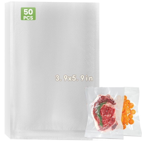 Tutuviw 50 Pcs Vacuum Sealer Bags for Food Saver 3.9"x5.9"Freezer Bags BPA Free Pre Cut Freezer Bags for Food Storage, Meal Prep or Sous Vide