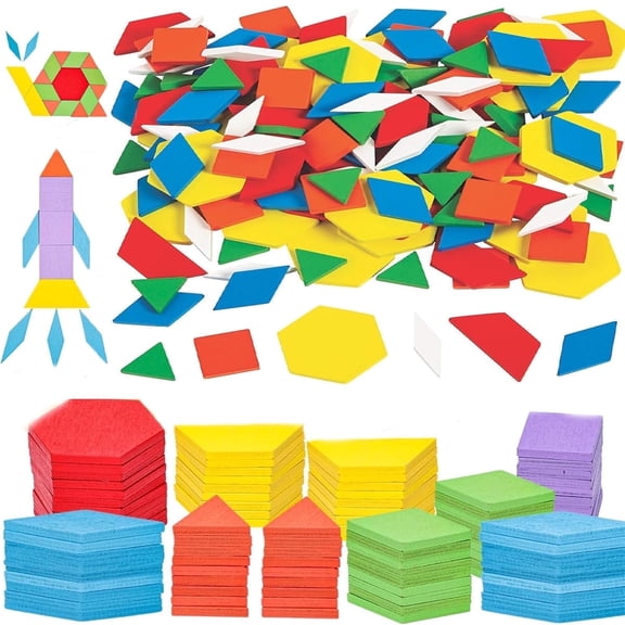 Tutuviw  500 Pcs Wooden Pattern Blocks Shapes for Math,Geometric Shapes Blocks,Wooden Tangrams Puzzles,Kindergarten Educational Toy,Geometric Manipulative Shape Puzzle for Learning