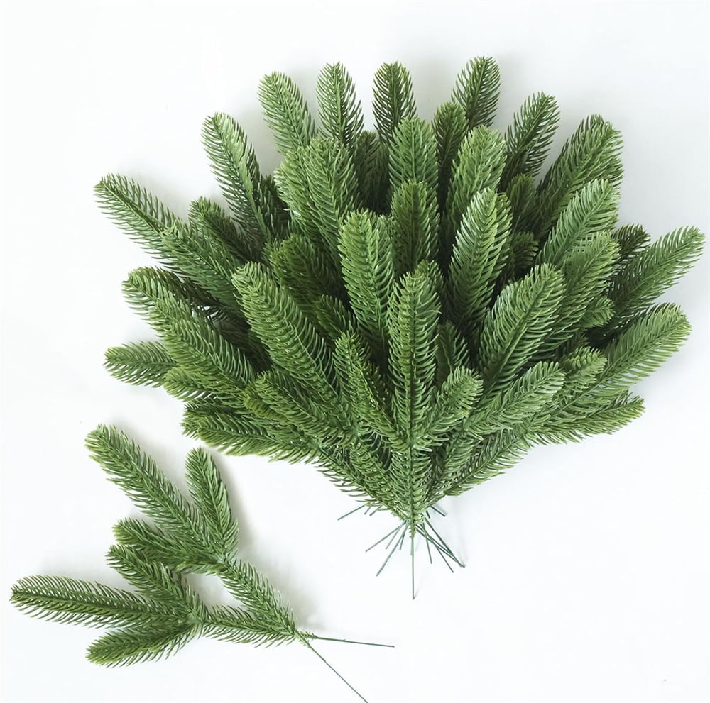 50-Piece Green Plastic Artificial Pine Branches for Outdoor Decoration
