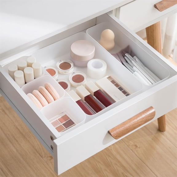 Tutuviw 5PCS Frosted Plastic Drawer Organizers Set,3 Sizes Desk Drawer Divider Organizers Storage Bins,Separation Box for Makeup, Gadgets,Bathroom,Kitchen,Office,Bedroom,Dresser