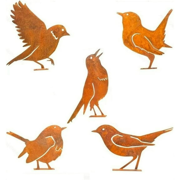 Tutuviw 5Pcs Courtyard Decoration Garden Ornaments Metal Birds Rusty Birds Silhouette Craft Statue Ornaments Decoration Garden Sculptures Garden Decor