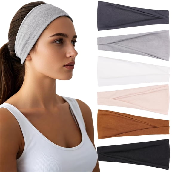 Tutuviw 6 Colors Headbands for Women 6 Pcs Wide Elastic Hair Bands Stretchy Sweatbands Premium Head Bands Non-Slip Accessories Hair Bands for Fashion Washing Face Daily Use, Christmas Gift