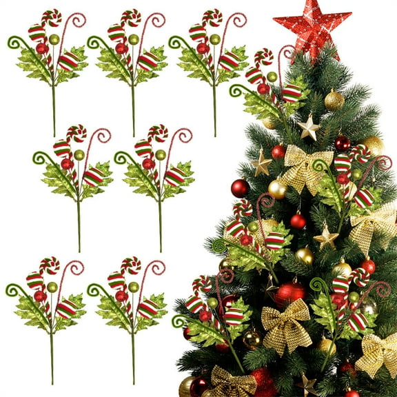 Tutuviw 6 Pcs 13 in Christmas Tree Picks Branch Christmas Tree Topper Ornaments Candy Lollipop Spray Picks Christmas Candy Twigs Stems for Christmas Tree Wreath Home Party Craft Decor (Multicolor)