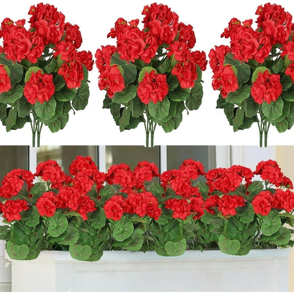 Tutuviw 6 Pcs 14 Inch Artificial Geranium Flowers Red Faux Geranium for Outdoors UV Resistant Silk Faux Geraniums Fake Geraniums Bush Indoor for Home Vase Table Centerpiece Decor