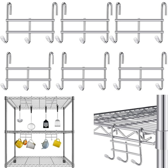 Tutuviw 6 Pcs 3 Hook Attachment for Wire Shelving,Anti Drop Wire Shelving S Hooks,Wire Chrome Plated Steel Shelf Accessories,Metal Hook Bars for Storage Display Organizer