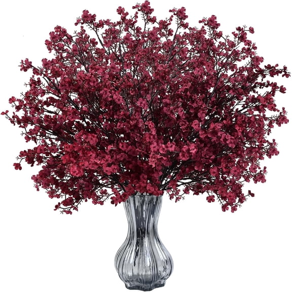 Tutuviw 6 Pcs Christmas Flowers Babys Breath Silk Artificial Flowers Gypsophila Bouquets Bulk Real Touch Fall Stems for Fall Thanksgiving Christmas DIY Floral Arrangement (Burgundy)