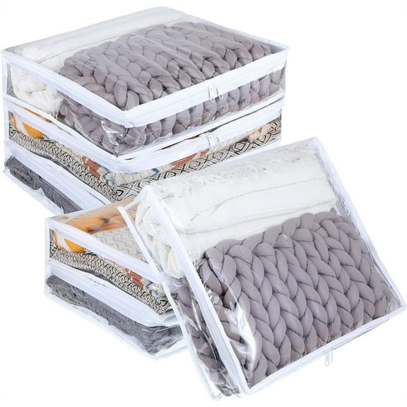 Tutuviw 6 Pcs Clear Zippered Storage Bags Sweater Sheet Organizer Plastic Sheet Storage Sweater Bags With Zipper Storage Container for Clothes Closet Linen Pillow (16 x 14 x 4 in)
