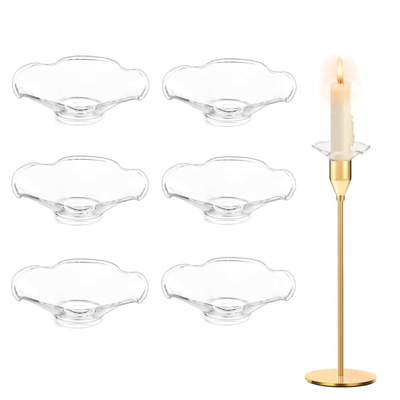 Tutuviw 6 Pcs Glass Bobeches for Candlestick Holders Glass Candle Drip Protectors Candle Rings for Taper Candle Holders, Floral Taper Candles Bobeches Wax Catcher Rings for Wedding Home Use (Scallop)