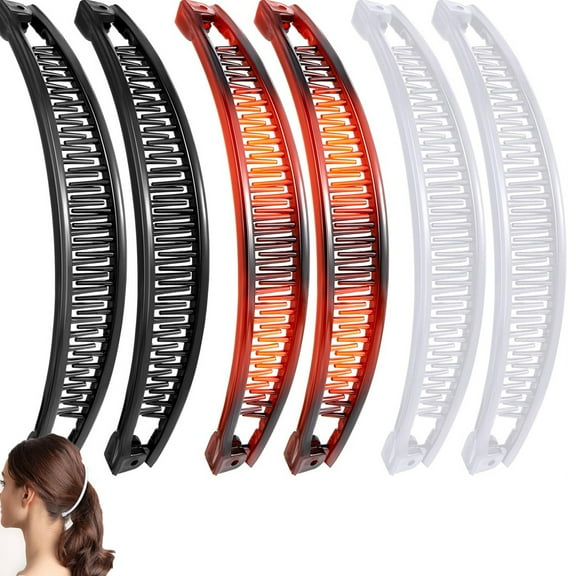 Tutuviw 6 Pcs Large Banana Hair Clips Classic Clincher Combs for Girls Women,Fish Shape Ponytail Clips Vintage Grip Comb Hair Accessories for Thick Curly Thin Fine Hair -Brown White Black(Smooth Edge)