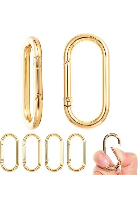 6 Pcs Oval Carabiner Snap Clip, Metal Spring Key Ring, Trigger Snap O Ring Hooks Clip, Spring Keyring Buckle, Heavy Oval Dog Tag Clips for Bags Purse Keychain Replacement, Gold