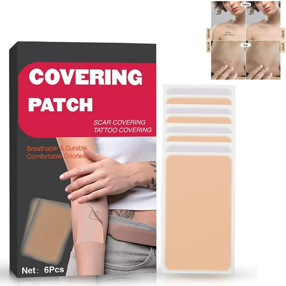 Tutuviw 6 Pcs Ultra-Thin Coverage Invisible Stickers, Waterproof Natural Tattoo Cover Up Tape, Flesh-Colored Birthmarks Scars Concealer Sticker Patches, Waterproof Lasts Trendy Tape