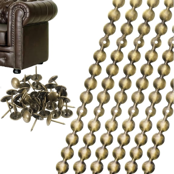 Tutuviw 6 Pcs Upholstery Tacks Strips Decorative Nail Strips Trim with Single Tacks 3.2ft Antique Plated Nailhead Trims Furniture Sofa Decorative Nail Tool for Couch Chair Sofa (Brass)
