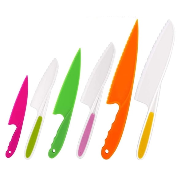 Tutuviw 6 Pieces Kids Knife Set for Cooking,Safe Lettuce and Salad Knives, Kids Cooking Utensils in different Sizes & Colors, Serrated Edges, Plastic Safe Kitchen Knife (Color random)