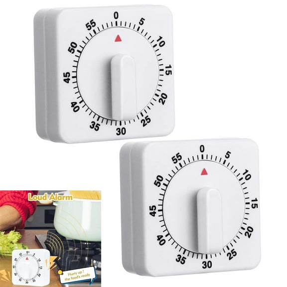 Tutuviw 60 Minute Visual Kitchen Timer,Hour Mini Countdown Mechanical Timer,Manual Wind Up Cooking Timer,Square Timer with Loud Voice for Kitchen/Homework/Exercise (2 Pieces)