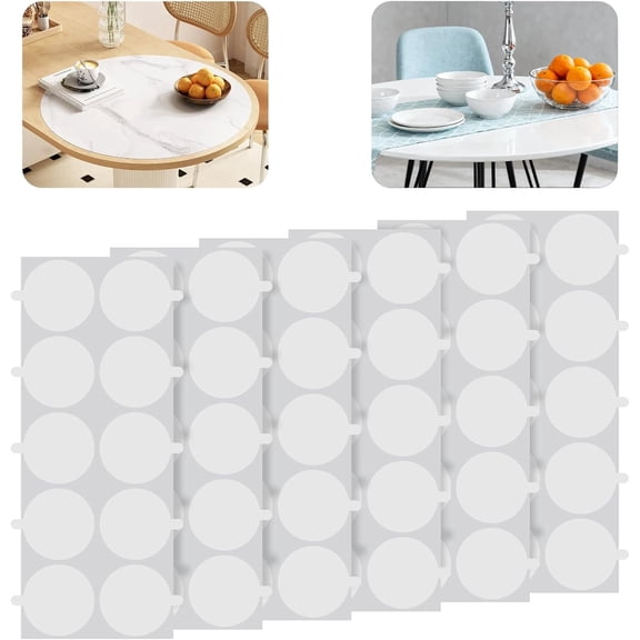 Tutuviw 60 Pcs Table Cloth Clips Clear Table Cloth Holder Clips Thick Tablecloth Clips Invisible Adhesive for Hanging Posters, Photos & Lightweight Art in Dorm Rooms & Offices (Round）