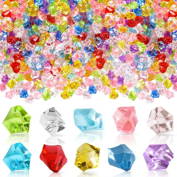 Tutuviw 600 Pcs Multicolor Fake Crushed Ice Rocks,14 x 0.95mm Artificial Acrylic Crystal Rocks Diamonds,Plastic ResinJewels Gems for Vase Fillers,Table Scatter,Party Favor,Food Display,DIY Crafts