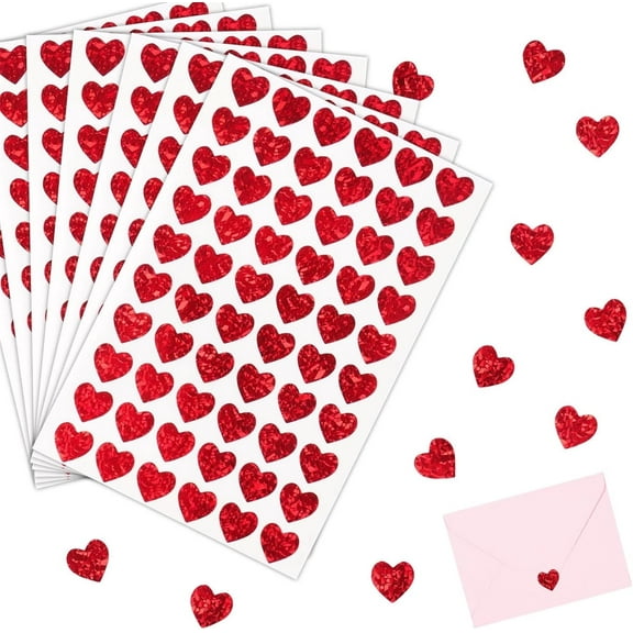 Tutuviw 600Pcs Glitter Red Heart Stickers,Mini Red Heart Stickers,Holographic Heart Stickers,Sparkly Love Sticker Decorative for Valentines Mother's Day Invitation Seals