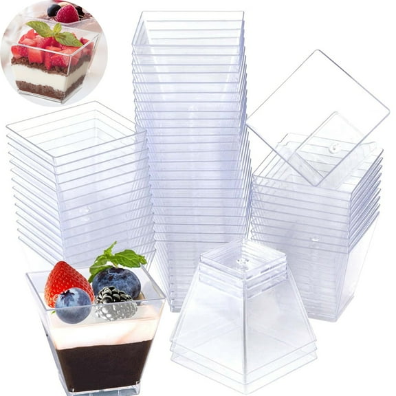 Tutuviw 60ml Clear Dessert Cups,50Pcs Reusable Plastic Dessert Cups,Disposable Tasting Cups,Clear Small Shooter Cups for Parfait,Mini Serving Bowl for Desserts Mousses,Puddings,Party