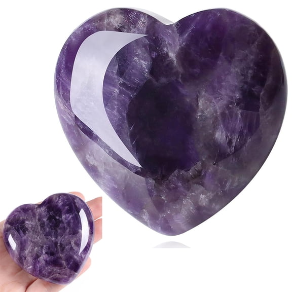 Tutuviw 60mm Amethyst Healing Crystals, Big Heart Love Shaped Crystal Palm Stone, Palm Worry Stones for Anxiety, Reiki Crystal Gemstone Crystal Gifts for Mom Mothers Day Valentines Day