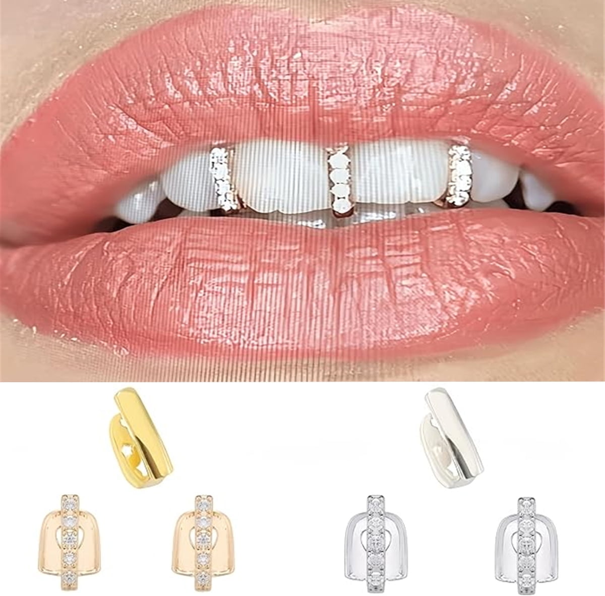 2 Stuks 14k Vergulde Gouden Grillz Mond Tanden Hip Hop Tanden Effen Top Tand Enkele Grill Cap Voor Tanden Mond Partij Accessoires Tanden Grills Kleur