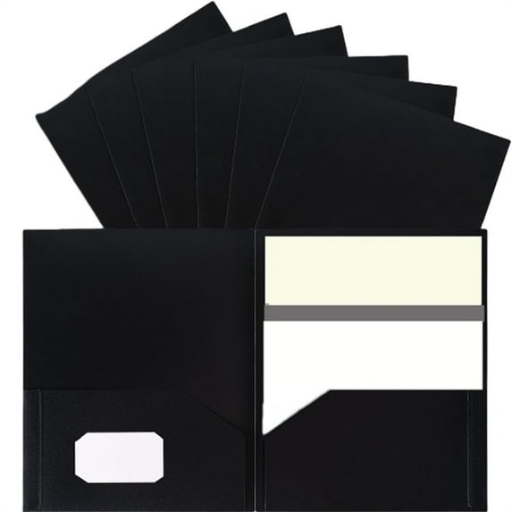 Tutuviw 6Pcs Black File Folders with Pockets and Business Card Slot Heavy Duty Plastic Folders Durable Folders with Pockets Office Filing Cabinet Folders Home