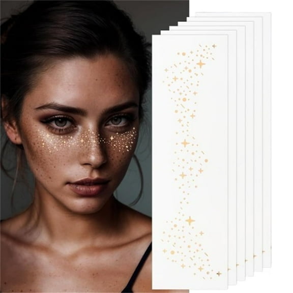 Tutuviw 6Pcs Gold Face Tattoo Waterproof Temporary Tattoos Cute Face Glow Up Makeup Accessories for Women Girls